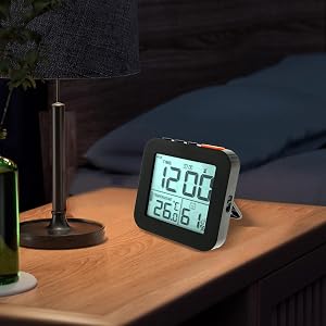Abizarch Digital Alarm Clock with 2 Bells Temperature Humidity Backlight Night Light Snooze 12 24H Battery Operated Bedside