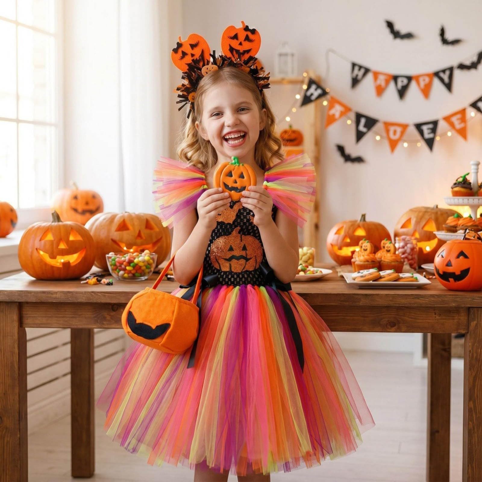 Generisch Incantevole abito da bambina a forma di zucca per feste e travestimenti