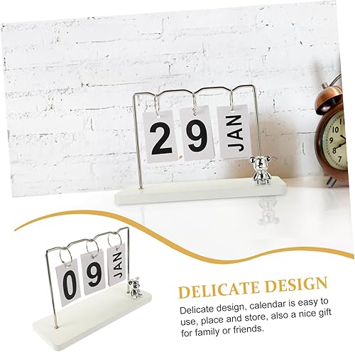 Miniatura 3 de Artibetter Calendario de escritorio de madera rústica para oficina en casa, exhibición de la fecha del mes