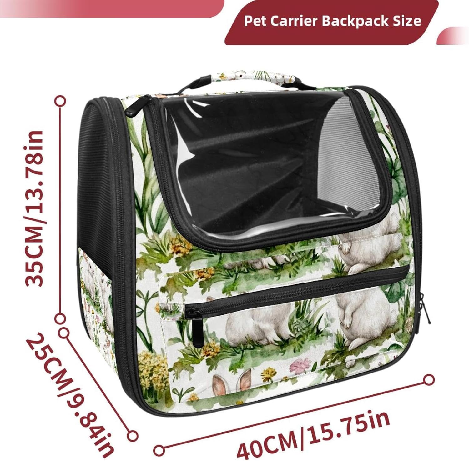 Portable Travel pet Backpack Carrier Hamster Bag Small Dog cat Carrier Breathable Hang Bag, Forest White Rabbits