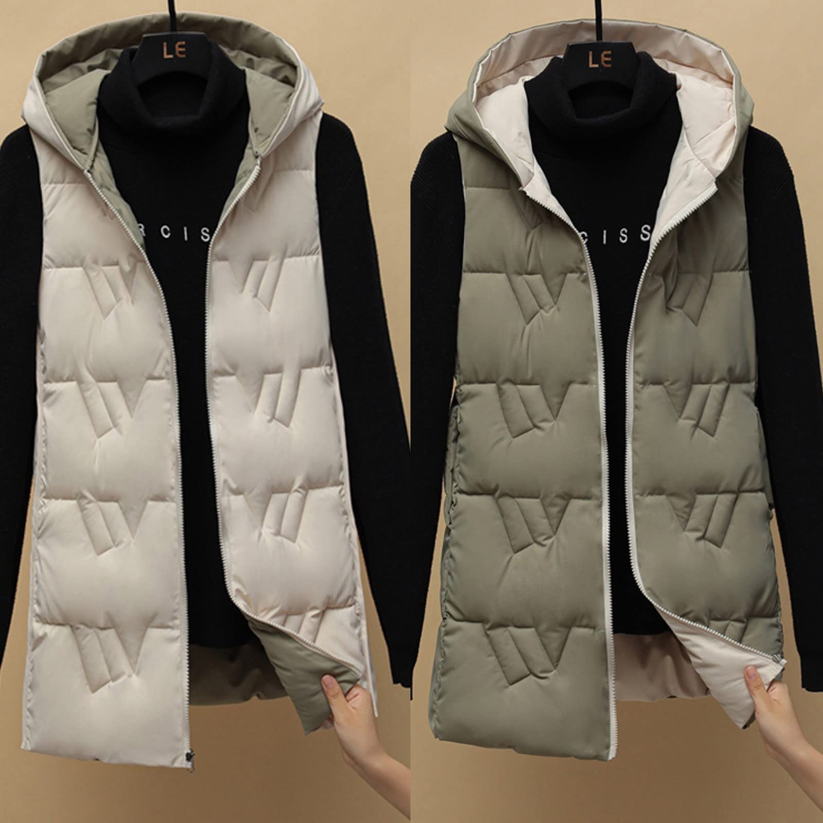 Genérico Chaleco Mujer Largo Invierno acolchado ligero Borrego chaqueta acolchada de talla grande sin Mangas Tallas Grandes versátil al Aire Libre