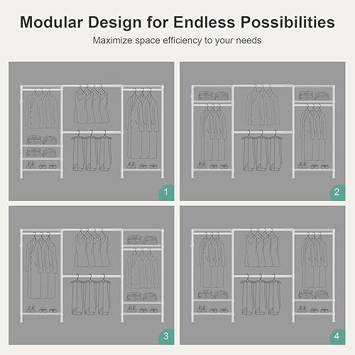 Miniatura 8 de SEMHOR E06 - Perchero extensible resistente para armario vertical, grandes estantes de ropa independientes con estantes, sistema de armario de acero