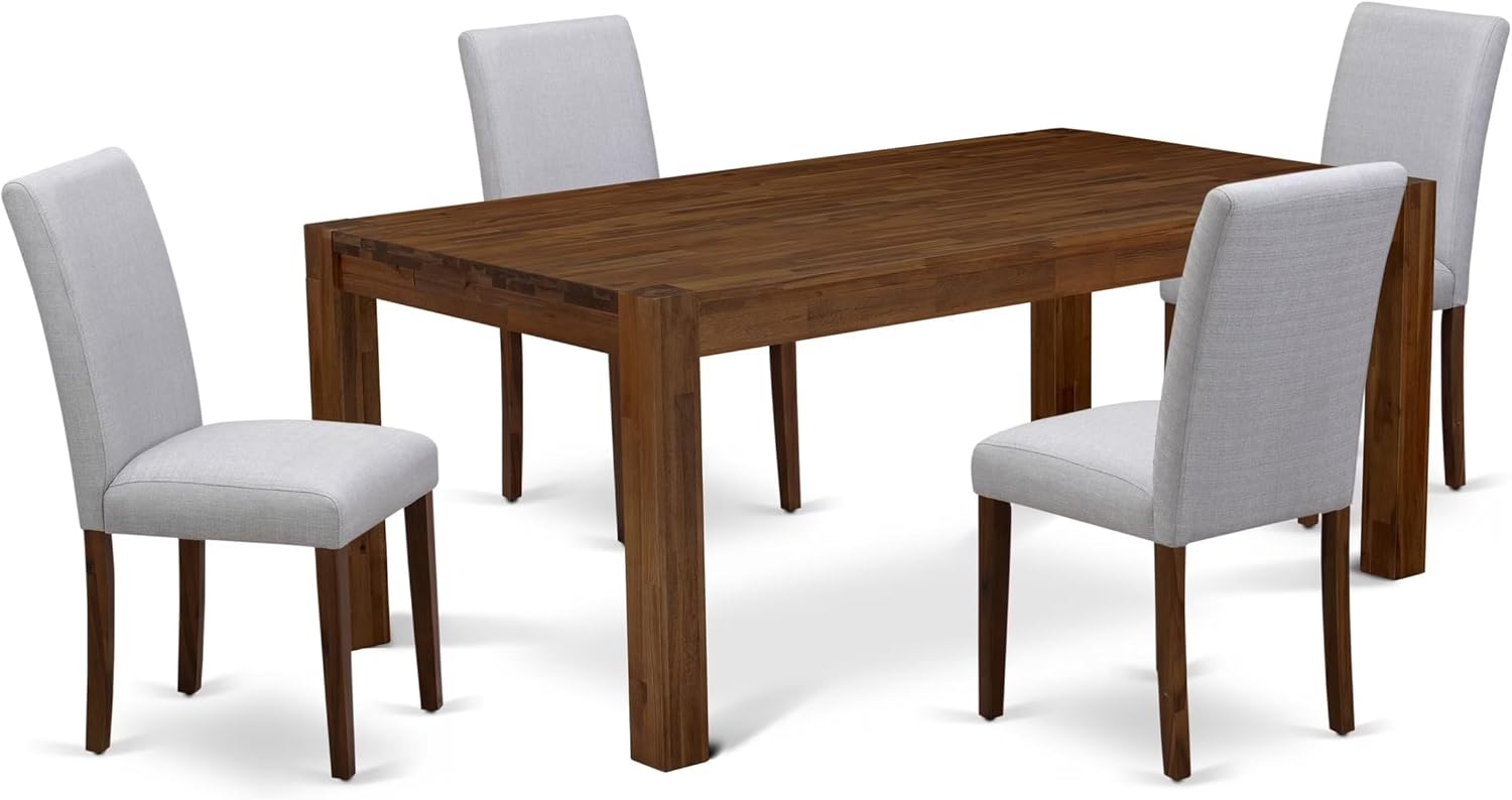 East West Furniture LMAB5-N8-05 5 Piece Dinette Set for 4 Includes a Rectangle Rustic Wood Dining Table and 4 Grey Linen Fabric Parson Dining Room Chairs, 40x72 Inch, Walnut