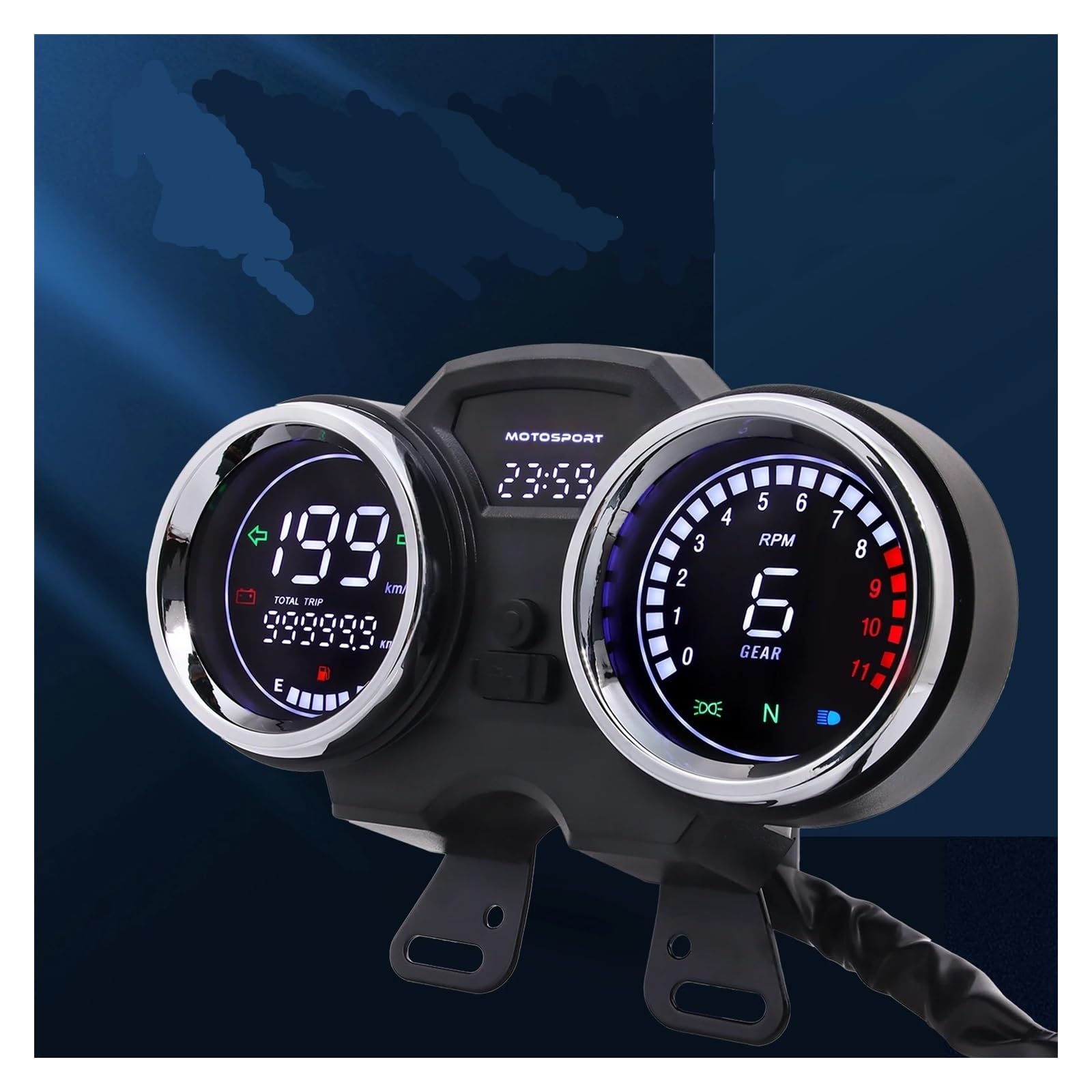 Contagiri contachilometri LED Digitale Moto Tachimetro RPM Contagiri Cruscotto TRIP ODO Orologio Livello Olio Indicatore 1-11 Marcia Per 150Gato 250cc
