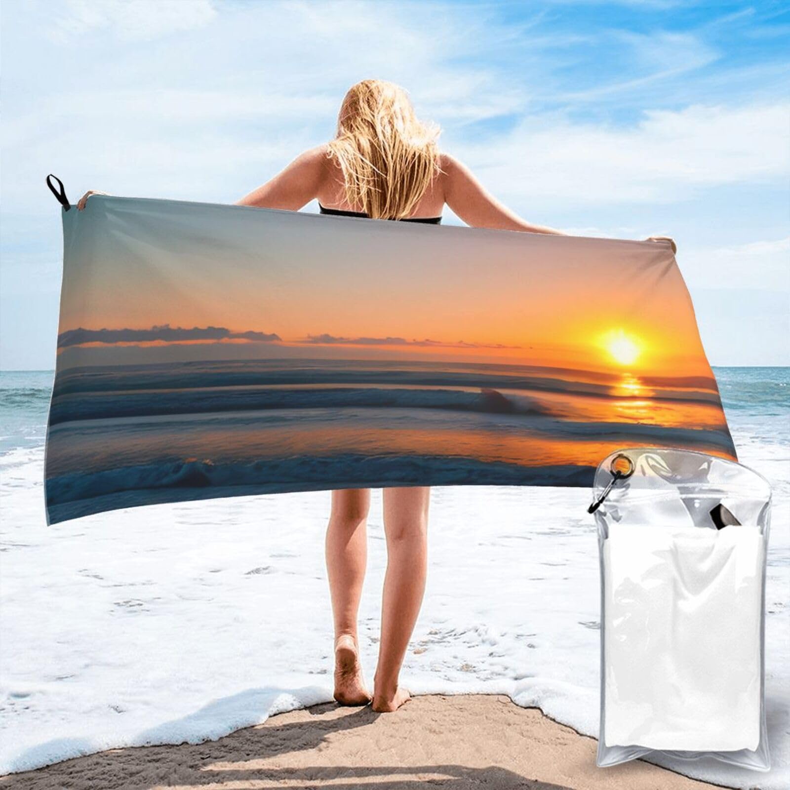 NImongt Beautiful Sunrise Ocean Print Adult Towel Travel Gym Beach Hiking Yoga Camping Lightweight Quick Dry Versatile