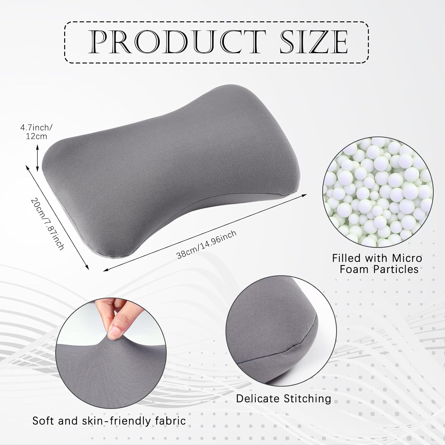 Thyle 2 Pack Bead Neck Pillow Small Bone Shape Neck Support Cushion for Bed Sofa Travel Soft Pillow for Home Sleeping Headrest and Lumbar Support(Grey)
