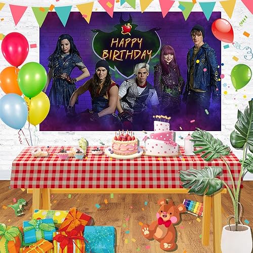 Miniatura 3 de Telón de fondo de descendientes para decoración de fiesta de cumpleaños, fondo de ducha de Bbay para decoración de mesa de tartas, pancarta temática