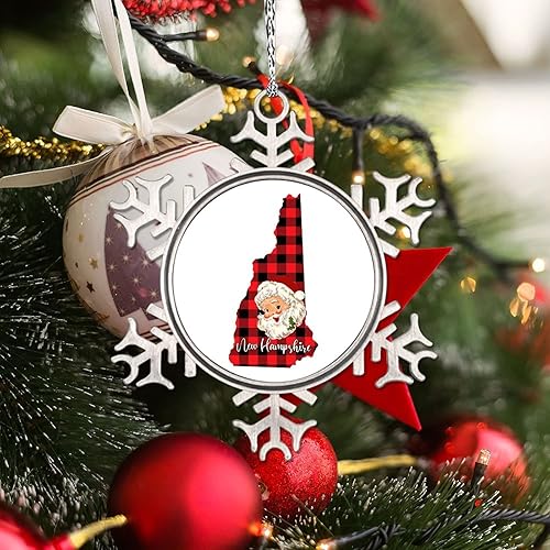 Miniatura 4 de Adornos de copo de nieve de New Hampshire Home State, adornos de Navidad personalizados 2022 a cuadros de búfalo lindo adorno de Papá Noel para