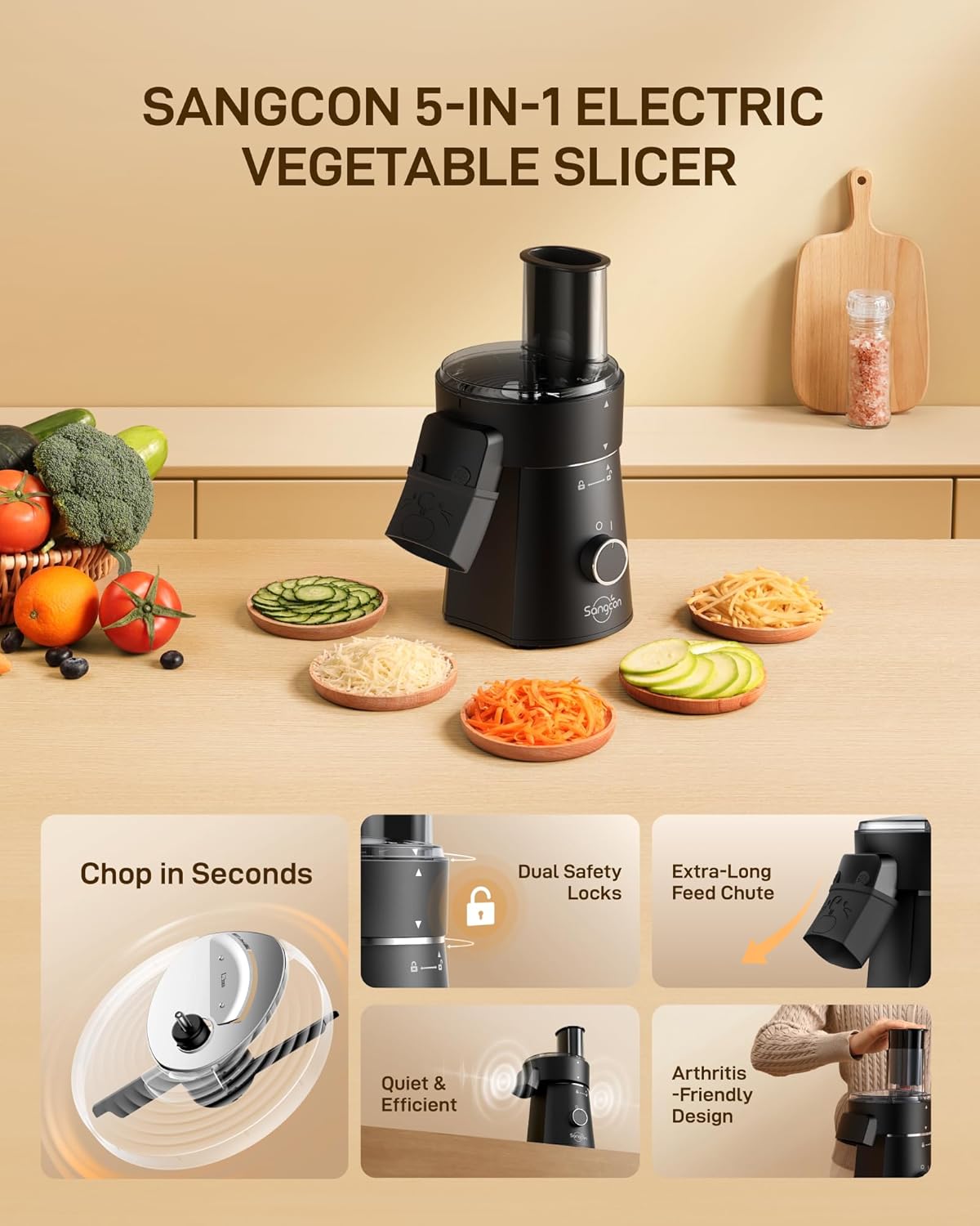 Pepper Grinder Set Bundle Electric Cheese Grater for Block Cheese 5-in-1 Automatic Salad Shooter & Vegetable Slicer
