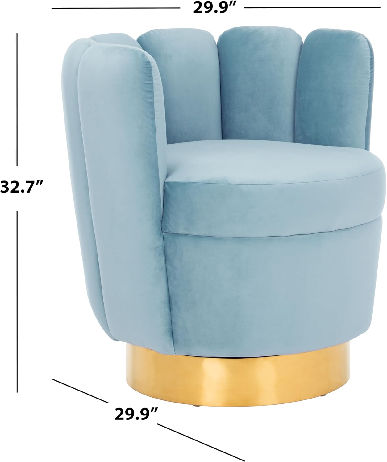 Safavieh Couture Home Arrow Glam Light Blue Velvet Scallop Tufted Swivel Chair