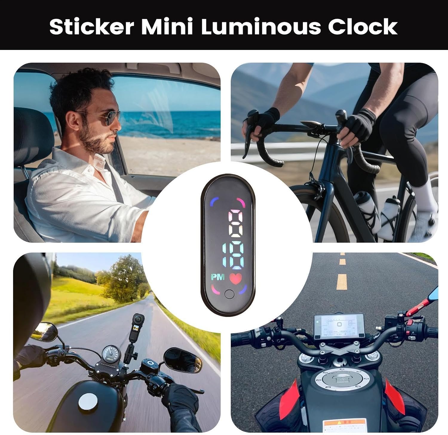 Small Digital Clock,LED Waterproof Time Display,Mini Digital Clock Adhesive | for Vehicles Sedan Truck Motorcycle Bike Commuting Travel Adventure image 4