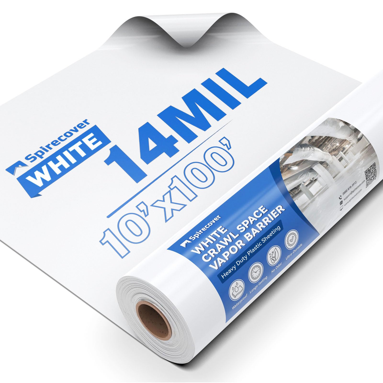 Photo 1 of SPIRECOVER 14 Mil White Plastic Sheeting, 10'x100'