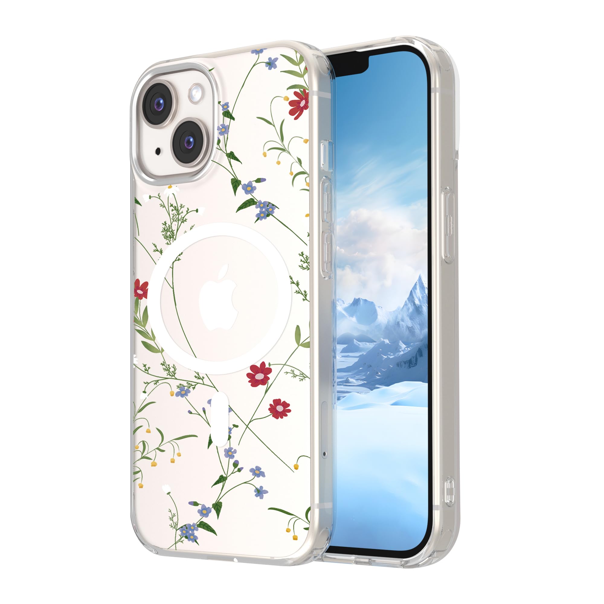 Floral Case for iPhone 13, iPhone 13 Case Compatible with MagSafe Clear TPU Bumper Phone Case for Girls Women Slim Cute Hard Back Shockproof Phone Case Cover Origin Design (Whispers of Spring)