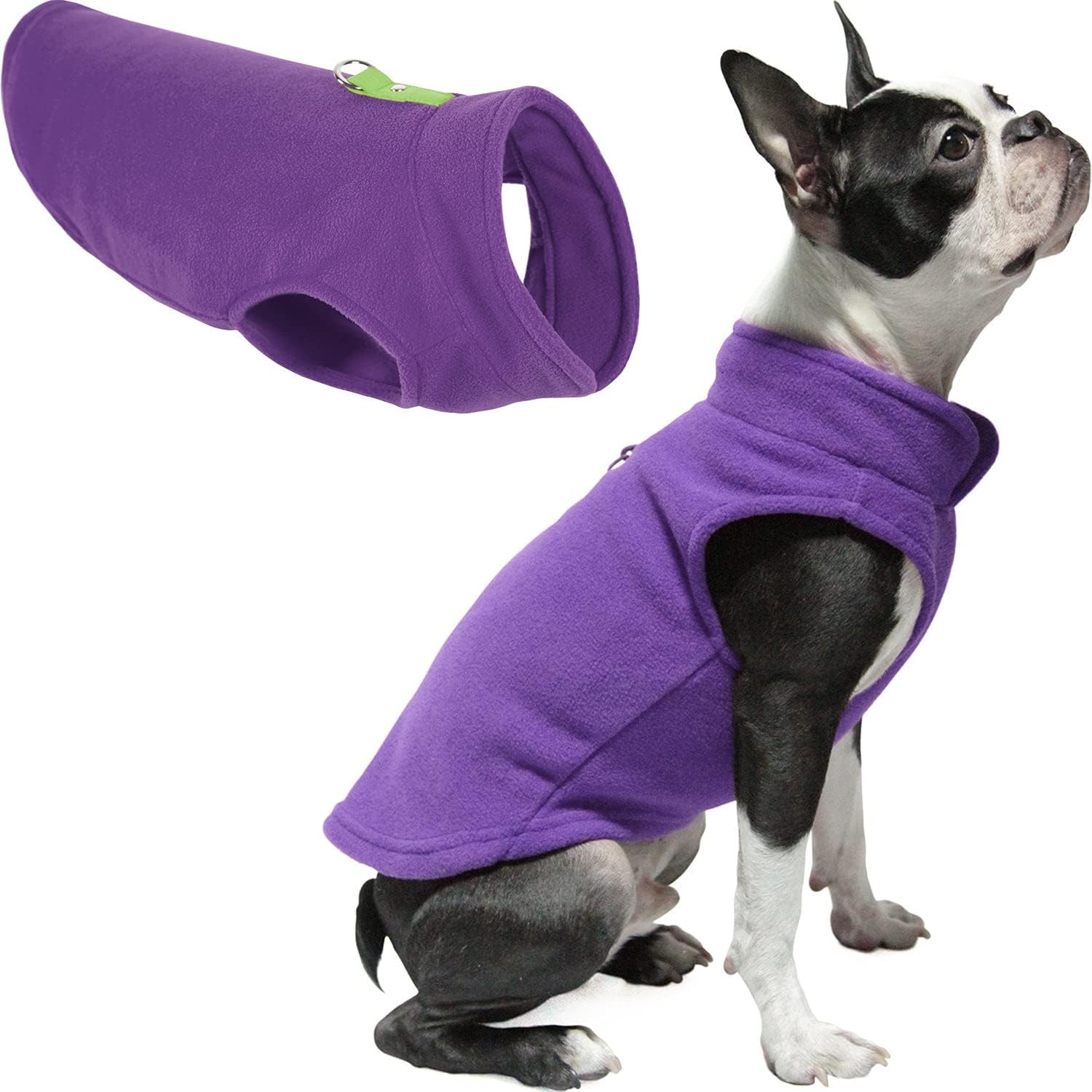 Gooby Fleece Vest Dog Sweater - Lavender, Large - Warm Pullover Fleece Dog Jacket with O-Ring Leash for Small to Medium Dogs