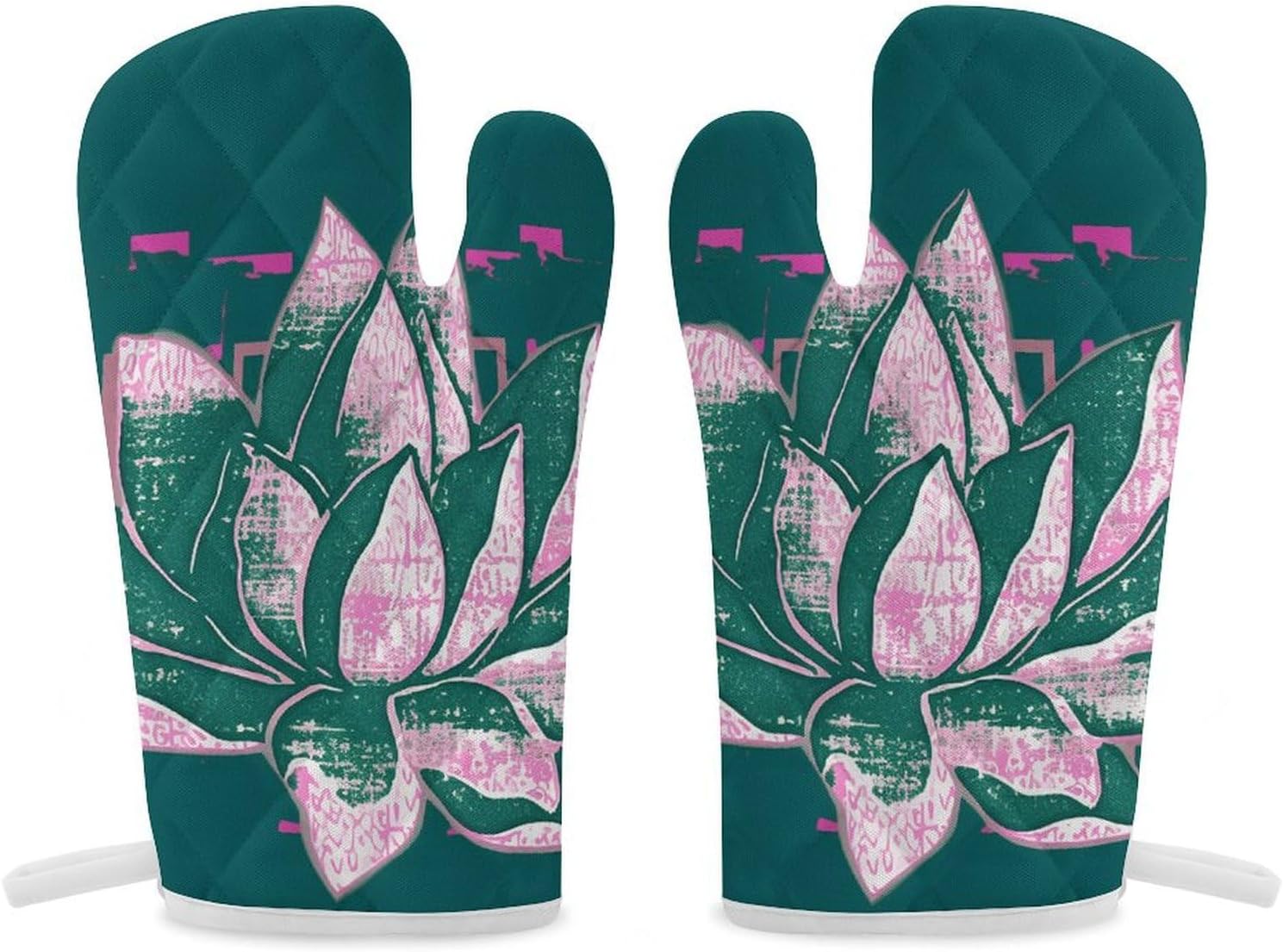 Oven Mitts 2 Pcs Kitchen Oven Glove Flower Namaste Oven Mitt Non-Slip Oven Gloves for Cooking Heat Resistant Hot Pads for Microwave BBQ
