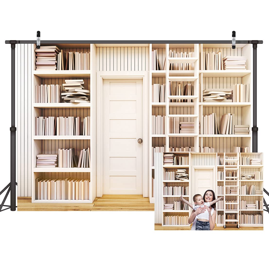 LYWYGG 7x5FT Office Bookshelf Library Backdrop Bookcases Video Backdrop Bookshelf Photography Studio Props CP-260