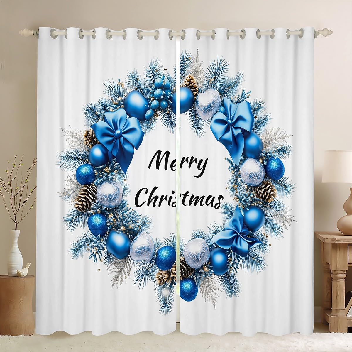 Homewish Tende per finestre natalizie, 168 x 228 cm, 2 pannelli, tende oscuranti con scritta "Merry Christmas" e "Merry Christmas", tendaggi invernali per finestre, per camera da letto