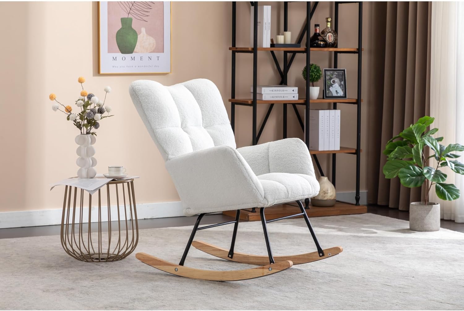 050-Fabric Rocking Nursery Chair for Living Room Indoor,Ivory