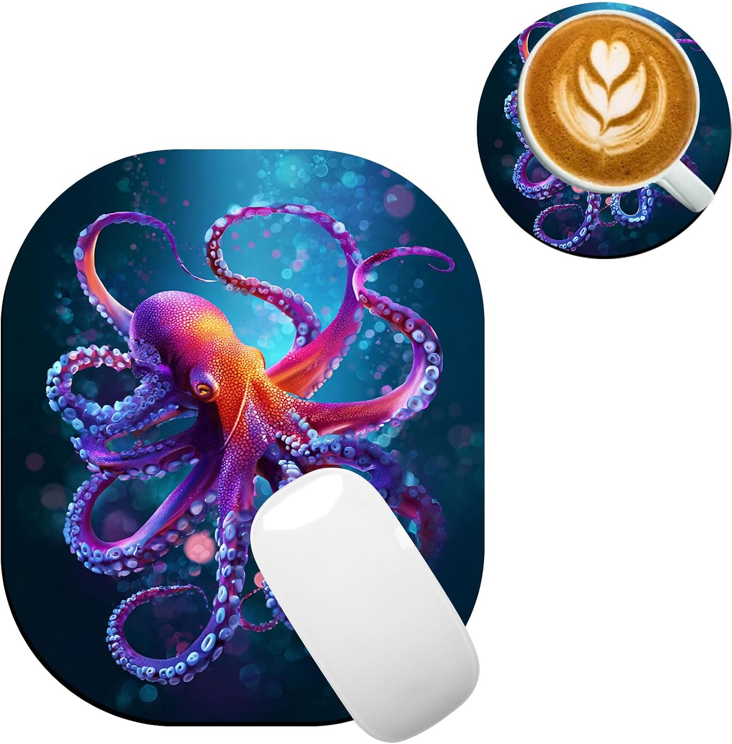Small Mouse Pad，Mini Mouse Pad 6 x 7 Inch，for Laptop Keyboard Tray Wireless Mouse Home Office Travel，with Non-Slip Rubber Base, Waterproof Mouse Mat，Colorful Octopus Underwater