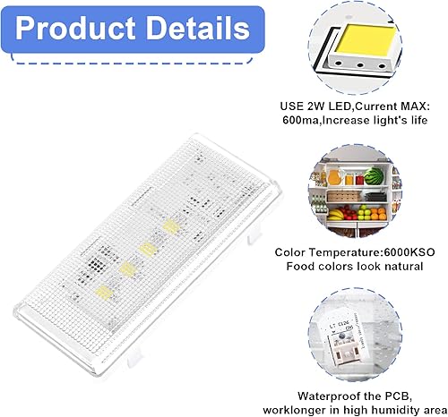 Miniatura 4 de W10515058 Reemplazo de la luz del refrigerador refrigerador congelador principal luz LED de repuesto para congelador bombilla de techo luz de