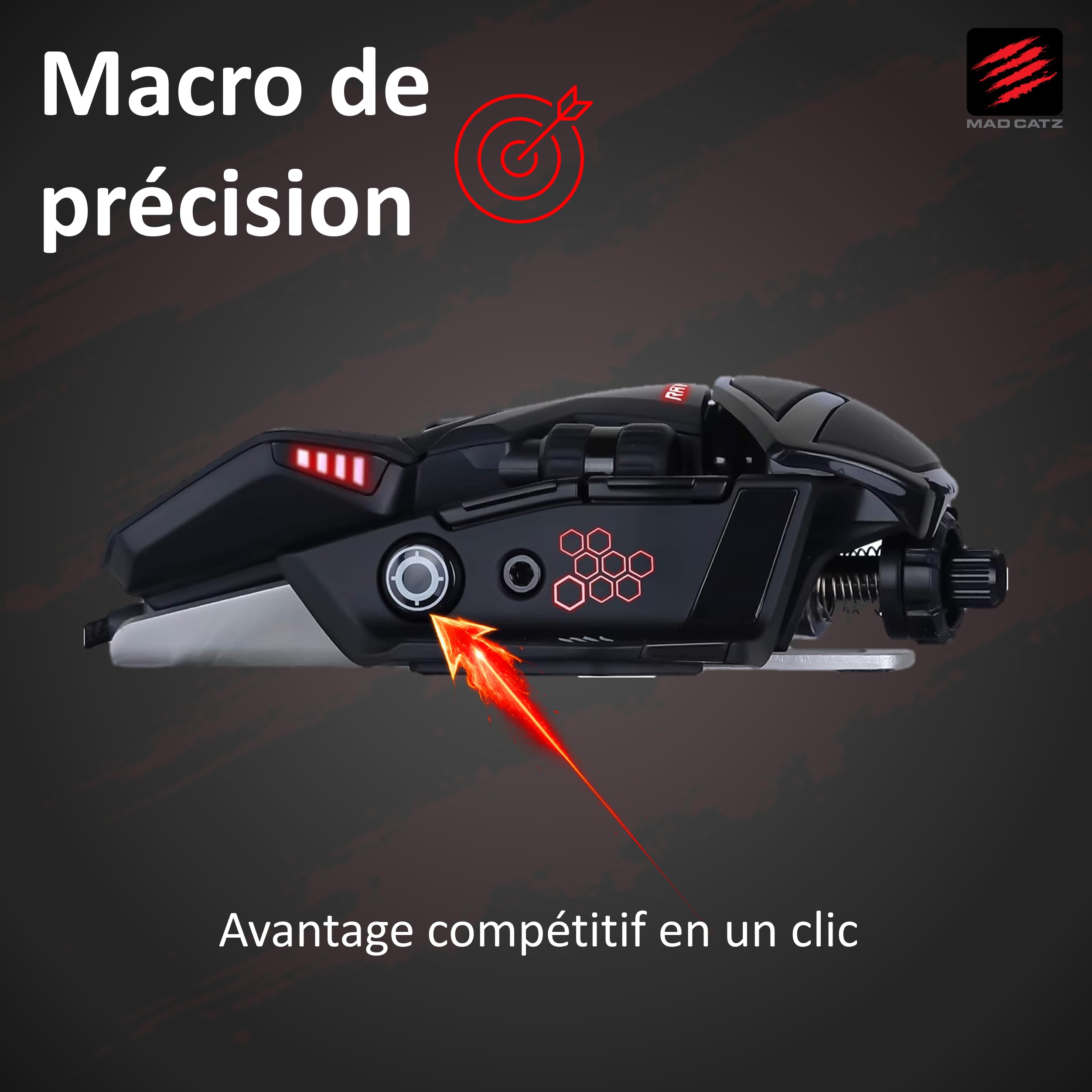 Mad Catz Rat 6+ Souris Gamer Filaire USB - Souris Ergonomique 11 Boutons Programmables - Capteur Optique Pixart3360 12000 DPI - Souris Gaming Pour PC Noir RGB Et Repose Poignet Reglable