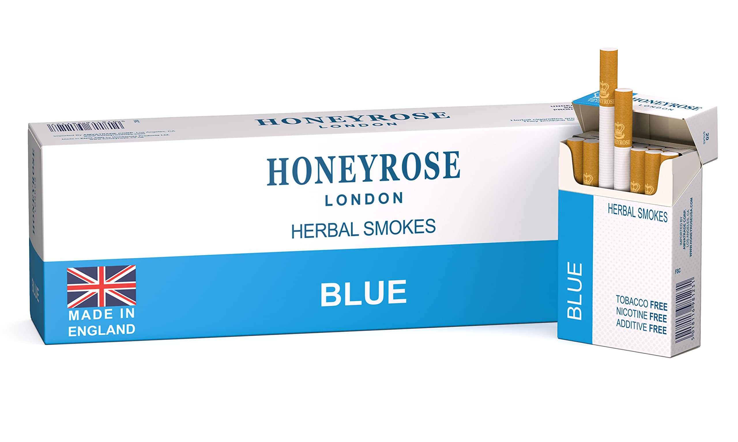 Blue - Herbal Cigarettes, Tobacco & Nicotine Free, Made in England, 1 carton/10 Packs