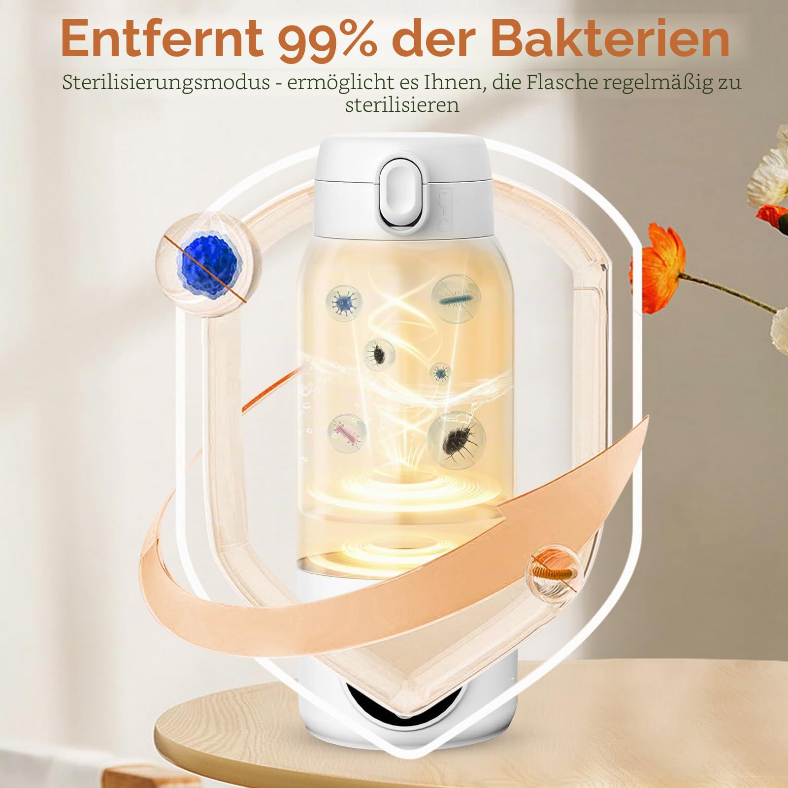 Tragbarer Flaschenwärmer Baby für Unterwegs, Zwei Heizmodi für Muttermilch und Wasser, Schnelles Aufheizen und Lange Akkulaufzeit, 500ml Kapazität, für Auto-und Flugzeugreisen