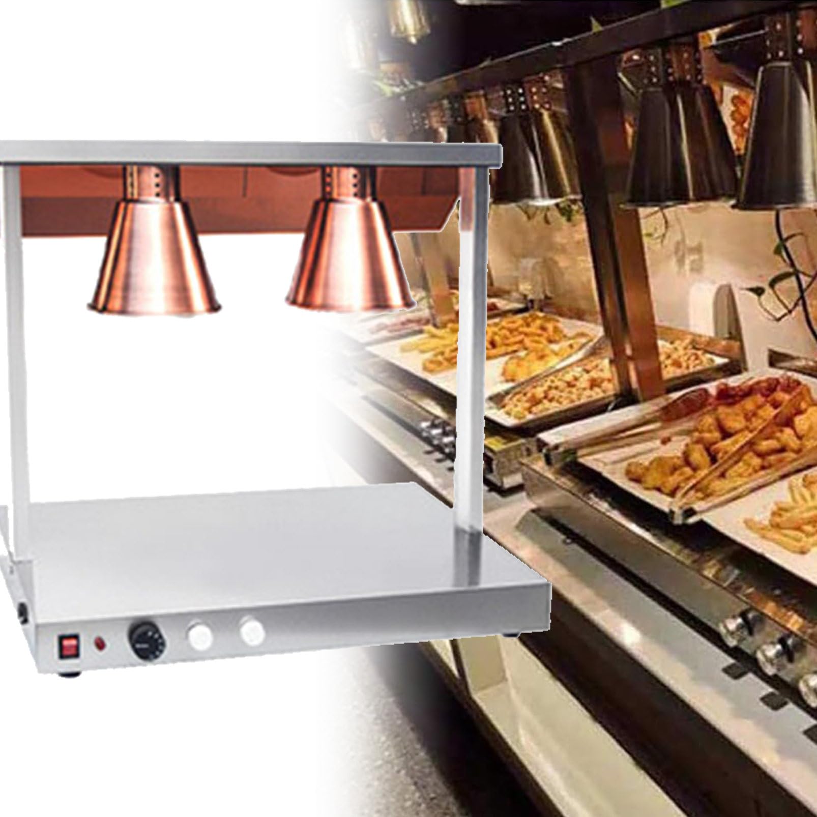 JKJZSALJ Commercial Food Warmer Lamp, Stainless Steel Buffet Heater For Restaurants And Kitchens, Ideal For Keeping Pizza And Food Warm,Bronze,doublehead