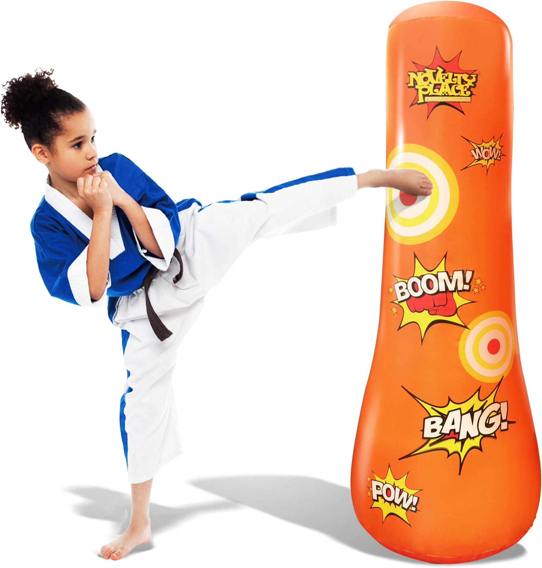 Novelty Place KID'S Inflatable Punching Bag - Kids Boxing Bag 4 Feet Tall Free Standing Buddy - Hit & Bounce Back Air Bop Toy Fun for All Ages Boys Girls Kids Fitness & Stress Relief