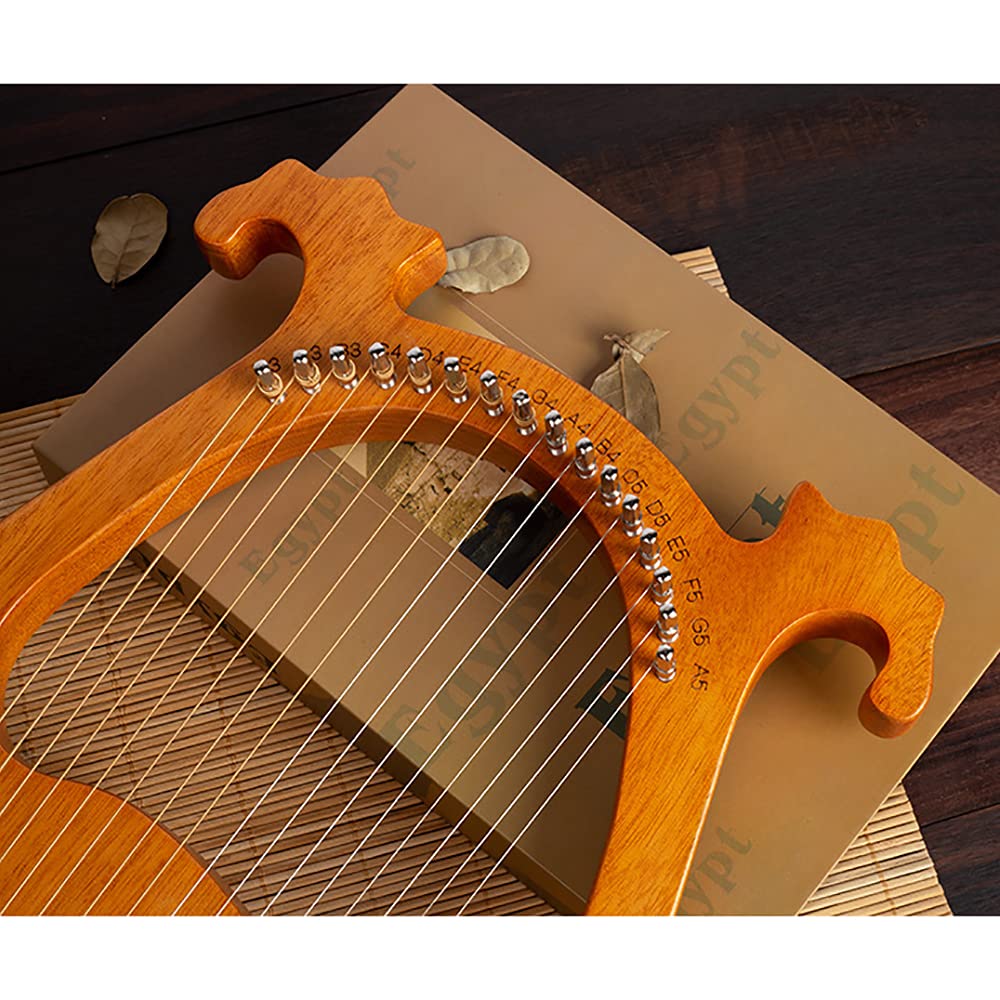 Instrumento de cuerda de caoba maciza, portátil, 16 cuerdas, arpa de lira con nota tallada, llaves de afinación, cuerdas de recogida (color madera)