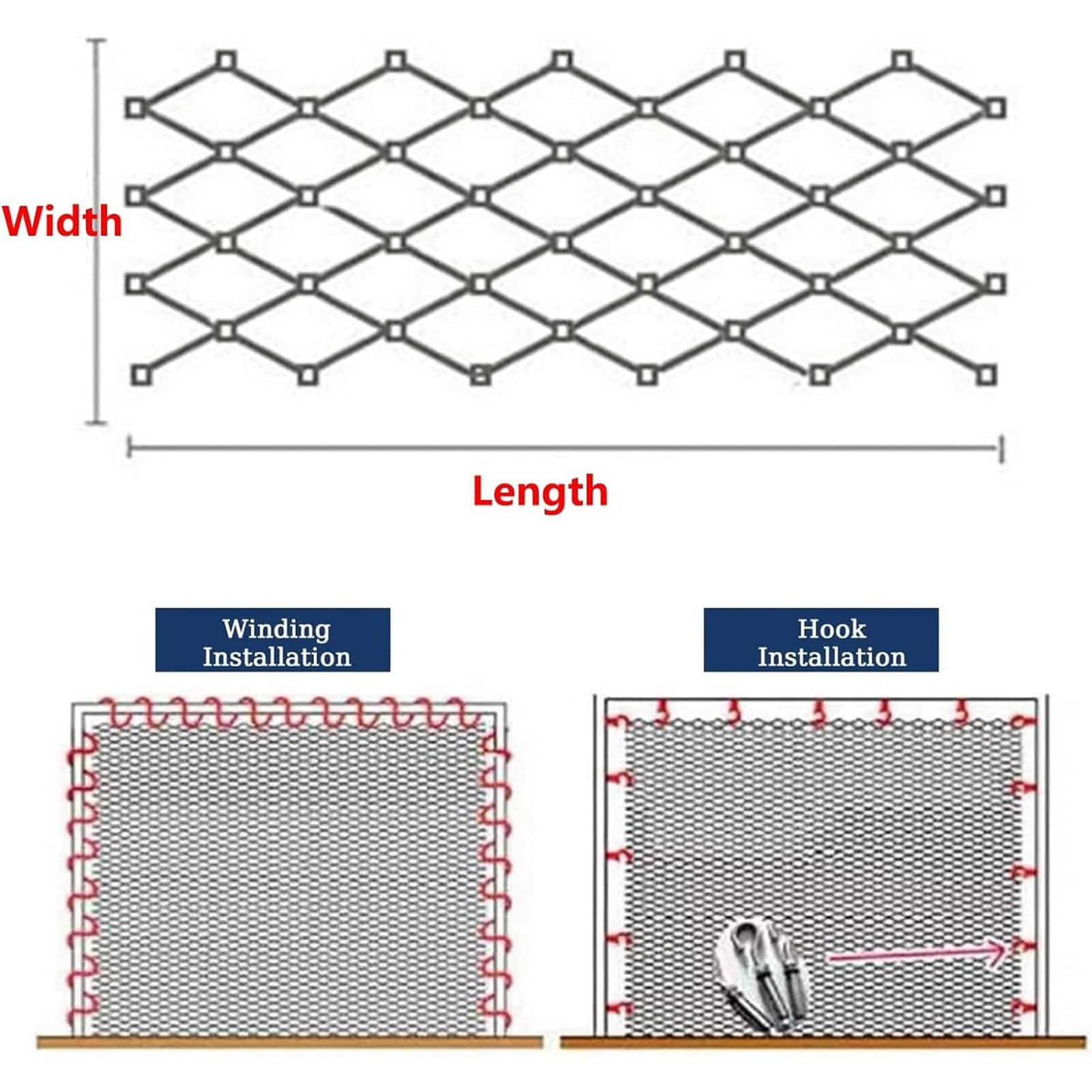 Red de Cuerda de Acero Inoxidable 304, Diámetro 2 MM Malla Metálica Tejida Valla Metalica de Exterior para Jardin, Piscina, Ganadera(0.8x8m/2.62x26.24ft)