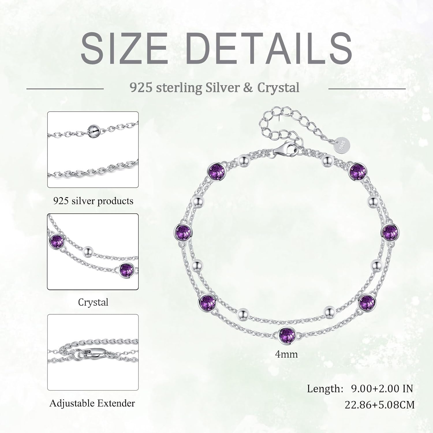 POPLYKE S925 Sterling Silver Crystal Tanzanite Purple Anklet Layered Chain Ankle Bracelet for Women Jan. Birthstone Anklet Summer Beach Jewelry - Image 5
