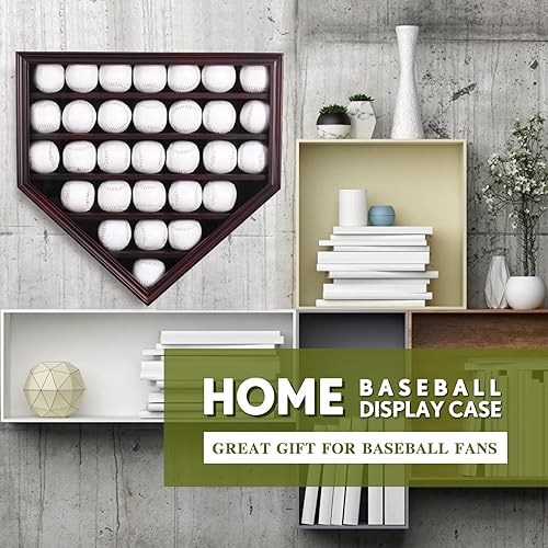 Miniatura 6 de ARRAWIS Vitrina de béisbol de madera maciza 30 soportes de béisbol para montaje en pared caja de sombra de béisbol con cerradura anti decoloración