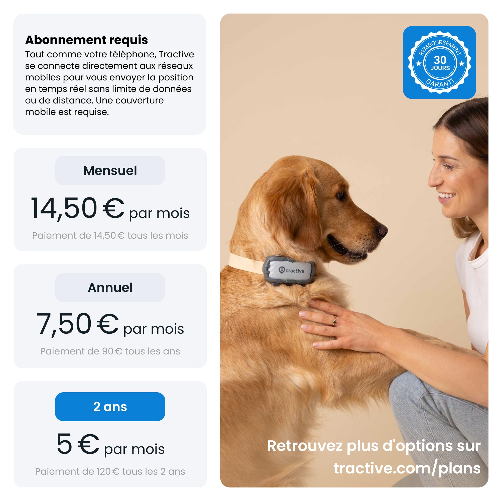Tractive – collier GPS pour chien XL Adventure - Boîtier en fibre de verre - Jusqu'à 1 mois d'autonomie - Élue Marque de l'Année - Suivi global en direct - Moniteur d'activité - Alertes de santé