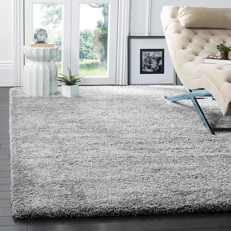 Image of Polyester Fluffy Fur Rugs & Modern Shaggy Floor Carpets for Living Room,Sofa Area,Hall,Kids Room,Guest Room | Elegent Bedside Runners for Besdroom(5X8 Feet Silver)