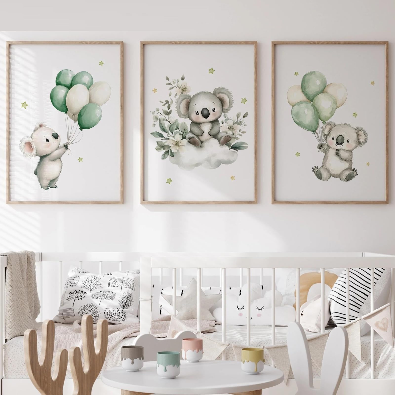 Baibexing Cartoon Koala Green Balloon Wall Art Print Canvas Painting Poster Picture For Living Room,Bedroom,Kids Room Home Decor 40X60Cmx3Pcs Unframed