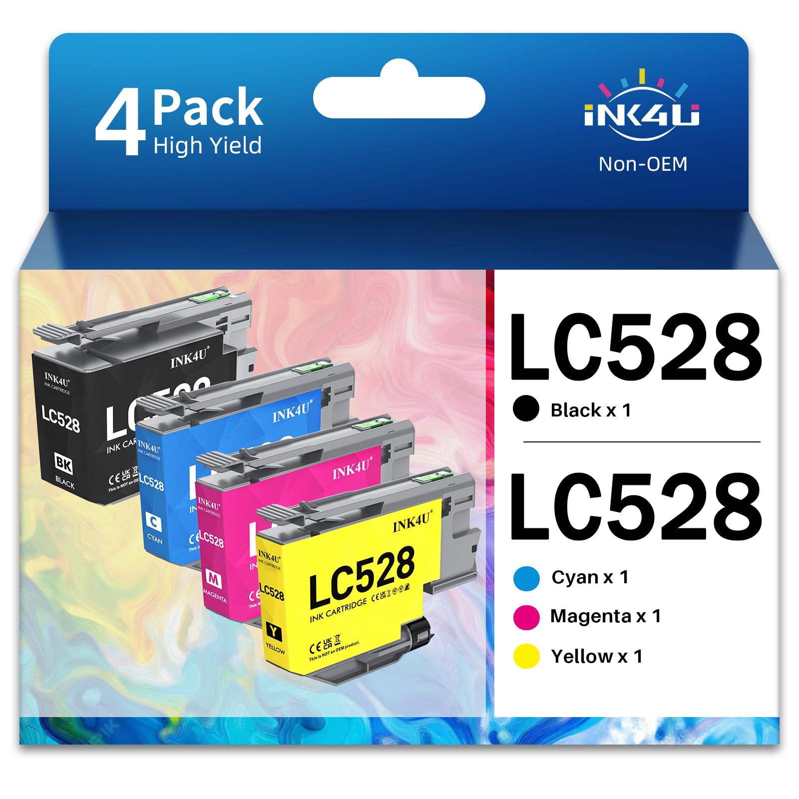 INK4U LC528 Cartouches d'encre compatibles avec les cartouches d'encre Brother LC528VAL compatibles avec imprimantes Brother MFC-J6760DW, MFC-J6960DW, MFC-J6975DW, MFC-J6977DW (LC528BK, LC528C, LC528M