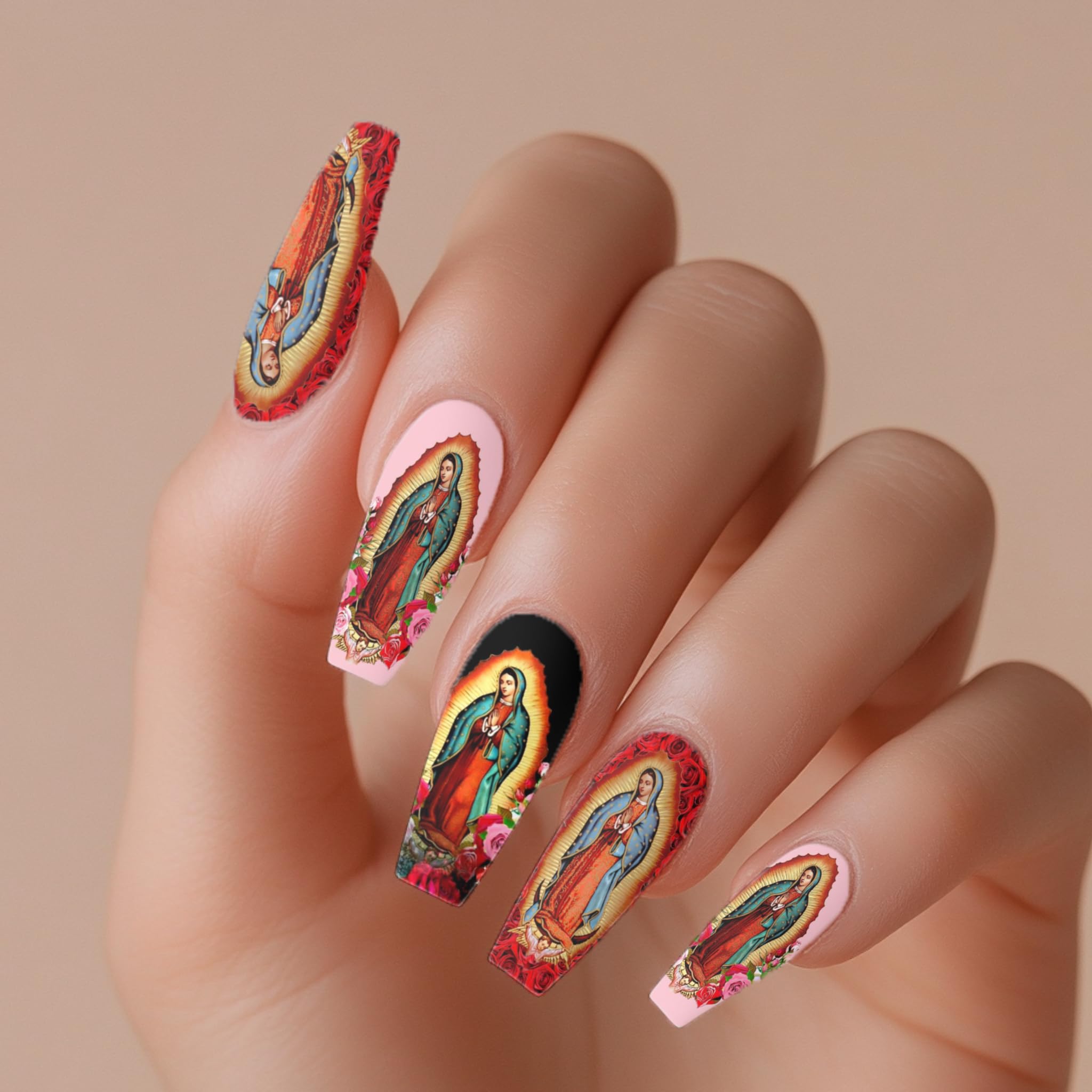 DXH NAIL CO Virgin De Guadalupe Our Lady St Mary Immaculate Heart Nail Decals - XL Nail Wraps 50mm - Water Transfer Nail Art Manicure Accessories