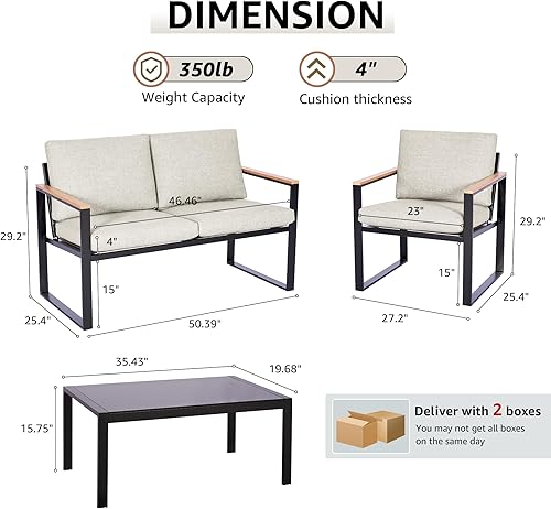 Miniatura 7 de NATURAL EXPRESSIONS Juego de muebles de patio de 4 piezas, muebles de patio de metal para exteriores, juego de conversación de patio seccional al