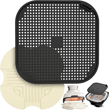 Air Flyer Heat Resistant Mat & Splatter Shield for Ninja Crispi Air Flyer Silicone Heat Mat & Splatter Guard for Ninja Crispi Accessories, Splash Proof Portable Kitchen Aid White & Black