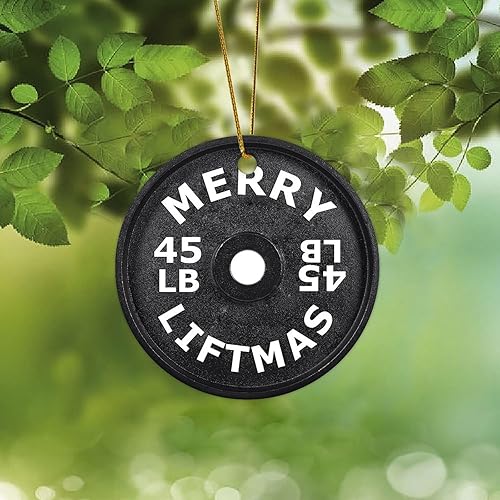 Miniatura 4 de Adornos de Navidad con barra de pesas para amantes del fitness, adorno para decoración del árbol de Navidad, adornos colgantes de cerámica de