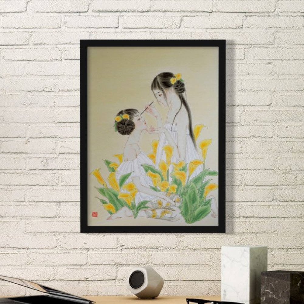 Art peintures estampes fleur chinoise aquarelle cadre photo moyen noir deco