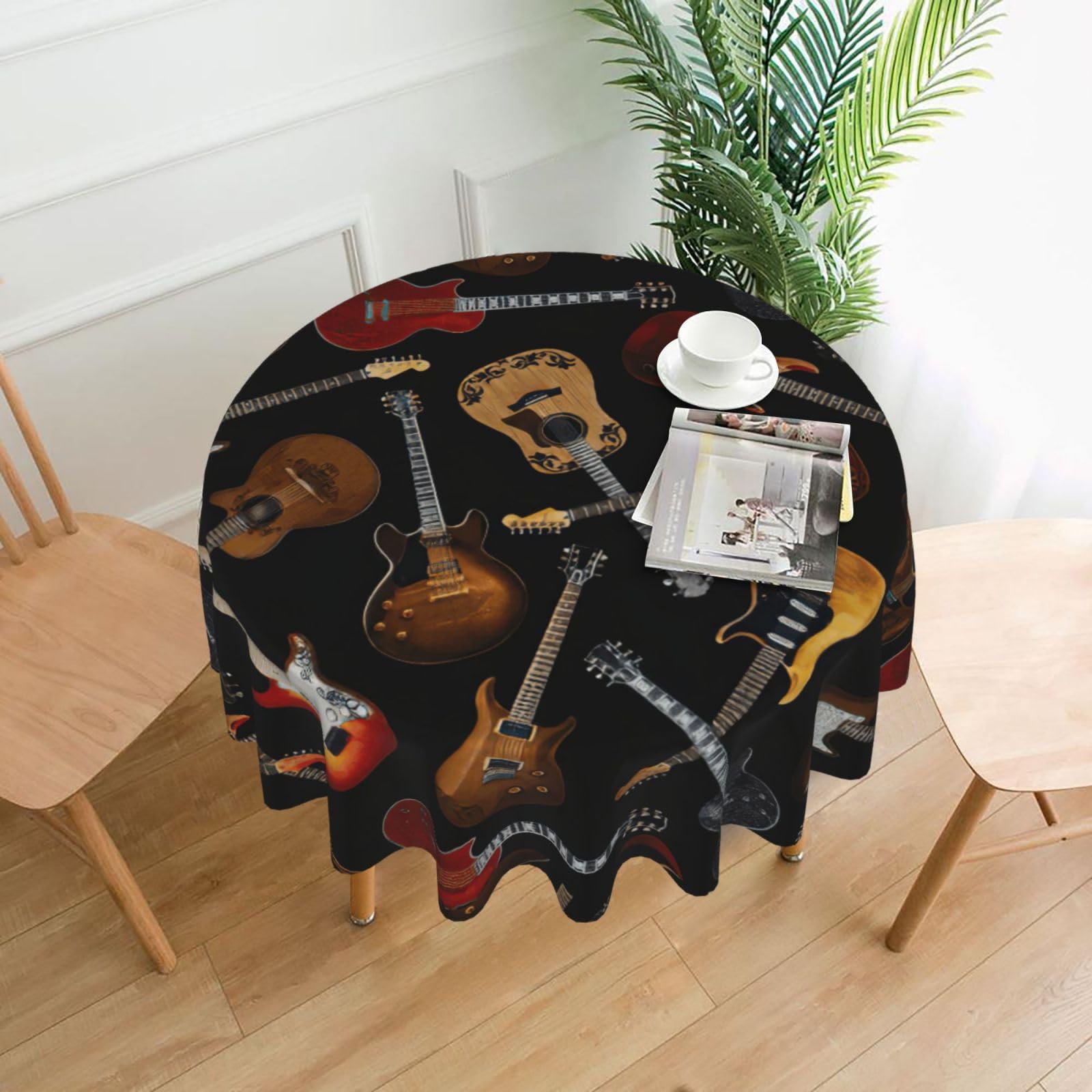 OKFSTY Guitars Print Round Tablecloth 60in for Wedding Elegant Polyester Cover for Party Reception Festive Dinner