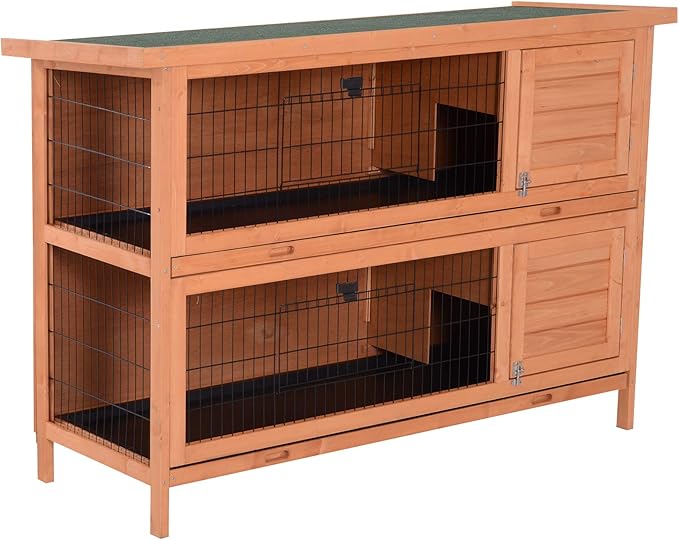 PawHut 54" L 2Story Large Rabbit Hutch Bunny Cage Wooden Pet House