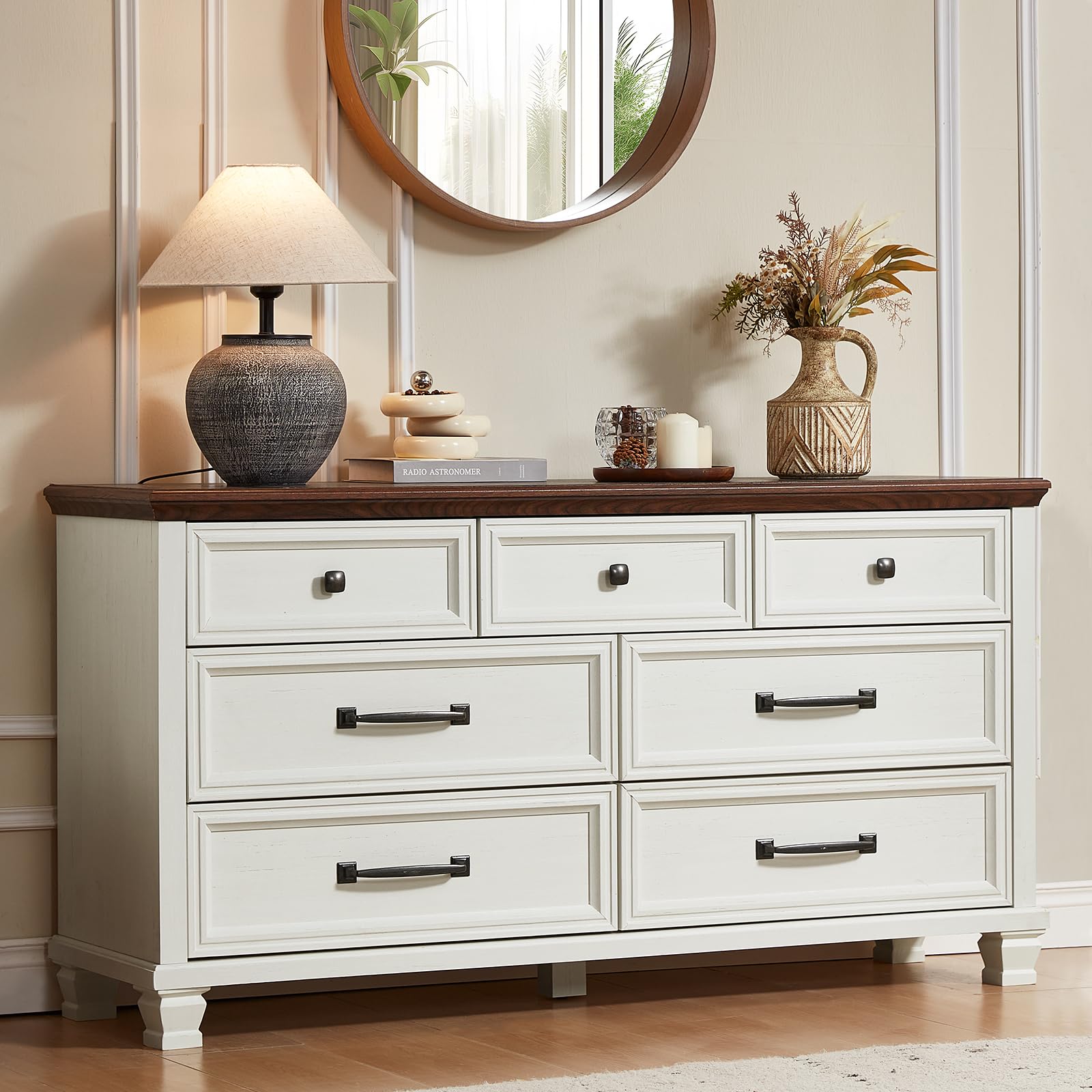 white grandma house dresser wood Furniture of America Toni Transitional 6-Drawer in Drawer Dresser makes it easy to store your clothes in style SAVOR LIFE Farmhouse 7 Drawer