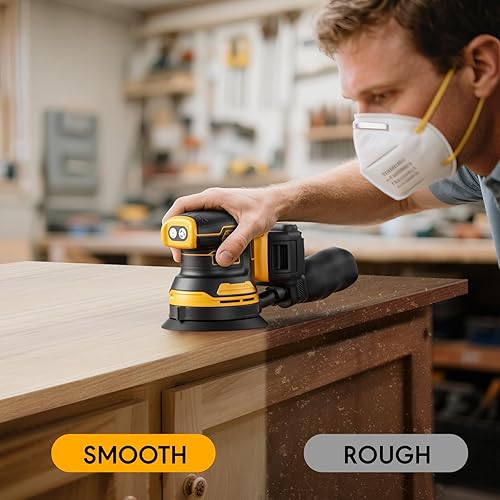 Miniatura 7 de Lijadora orbital aleatoria para batería Dewalt de 20 V, lijadora inalámbrica de palma de 5 pulgadas con 10 piezas de papel de lija, 3 velocidades