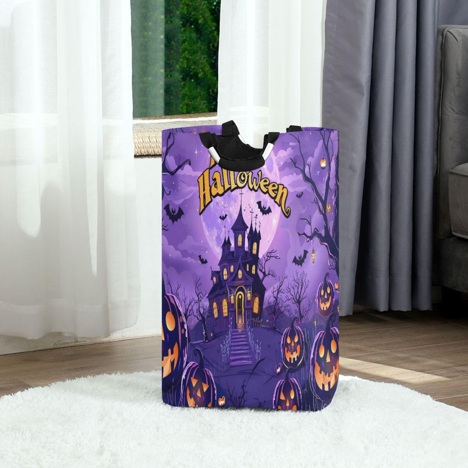 Jihqo Laundry Hamper Basket Halloween Night Collapsible Nursery Storage Bin Waterproof Clothing Baskets for Home Bedroom Bathroom Washing Room