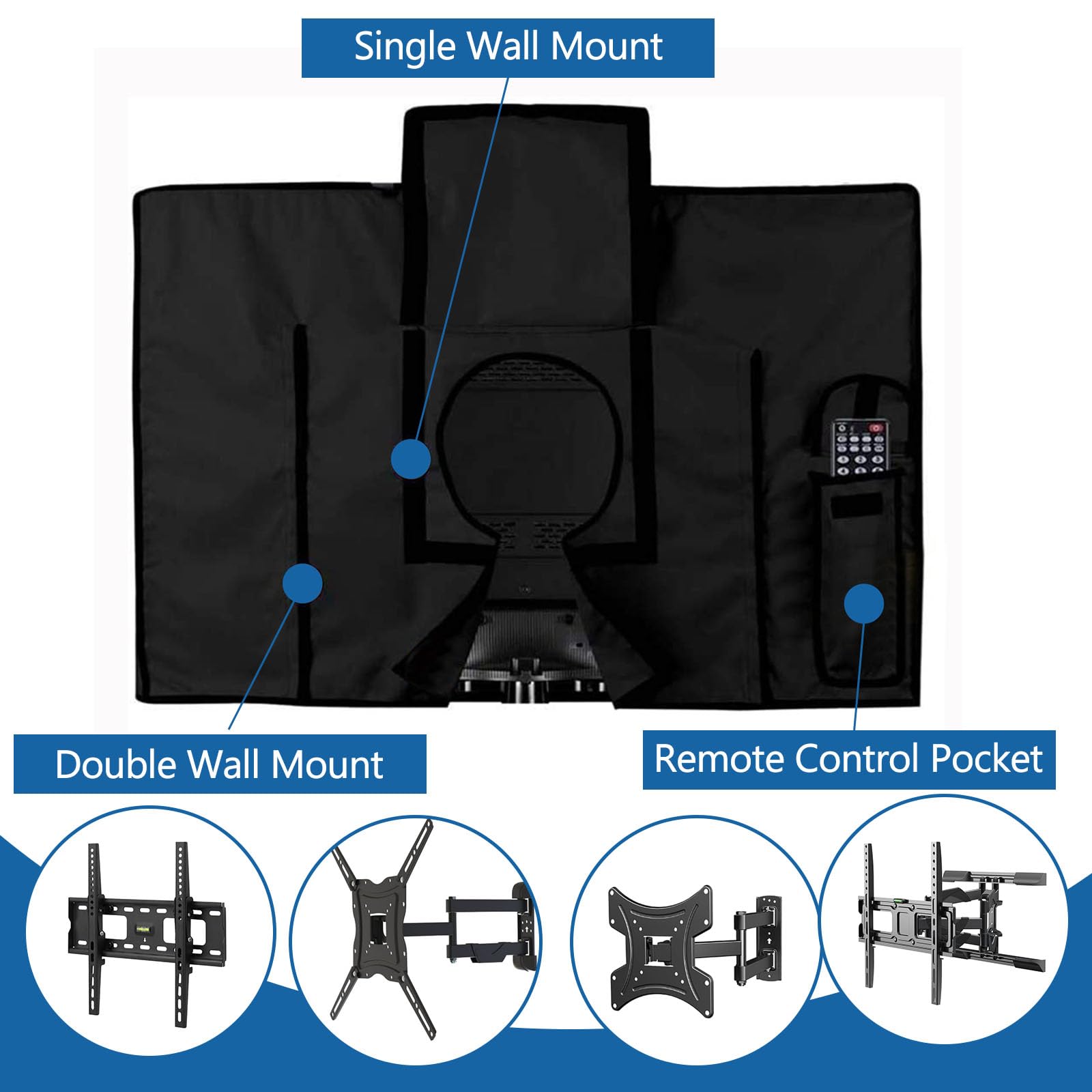 nonmon Funda para TV Exterior 46-48 Pulgadas, Cubierta 600D Oxford con Revestimiento de PU y Bolsillo para Control Remoto, Protector de pantalla Resistente al Agua y al Polvo - Negro