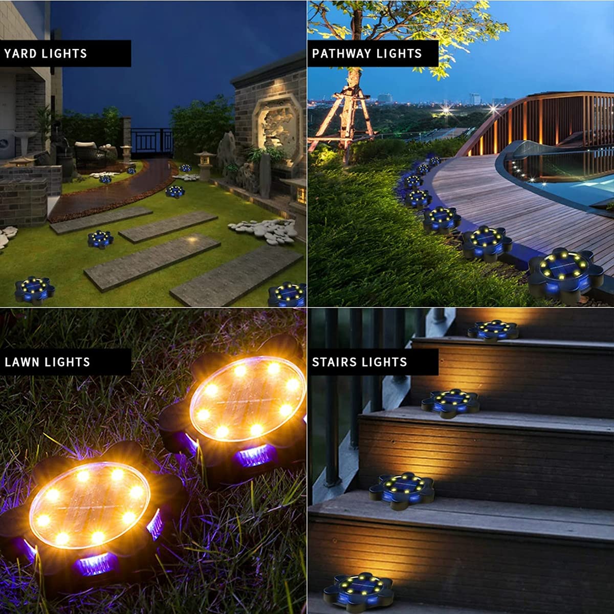 Solarna lampa podłogowa, 12 lampek solarnych LED na zewnątrz wodoodporna ścieżka ogrodowa krajobraz oświetlenie w ziemi na patio trawnik chodnik 4 paczki, białe i niebieskie światło