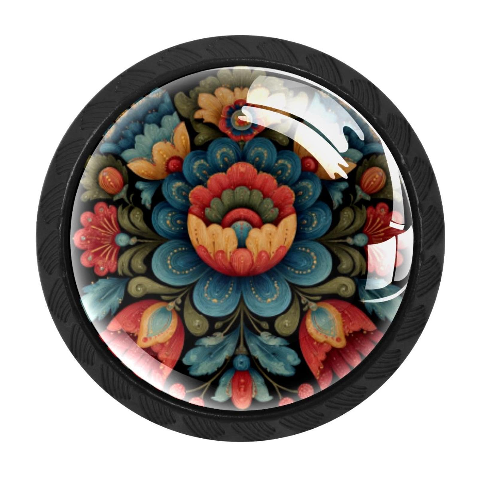 CHENZZZZ 4 Pieces Kitchen Cabinet Drawer Dresser Door Knobs Pulls Handles, Norwegian Rosemaling Folk Style Flower (6)
